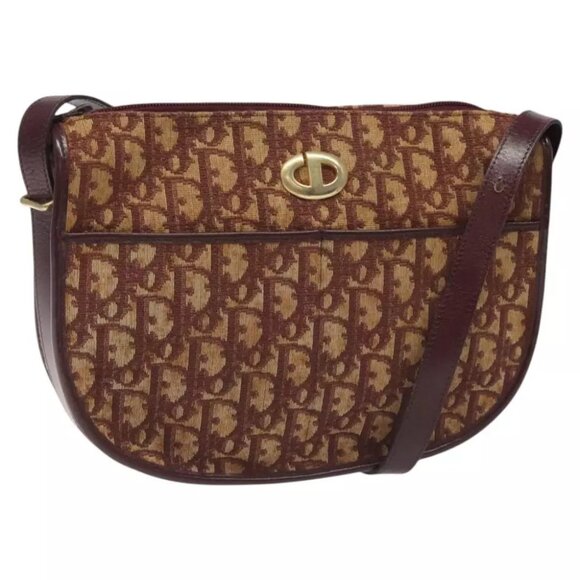 Christian Dior Trotter Canvas Shoulder Bag Red Auth